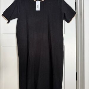 Baltic Born Black Midi Dress with Tan Trim